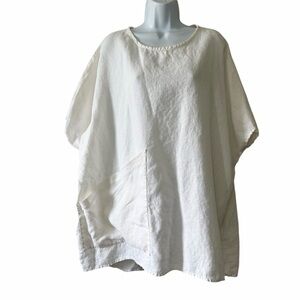 Elizabeth Suzann Women's White Linen Round Neck Harper Lagenlook Tunic-Large/XL